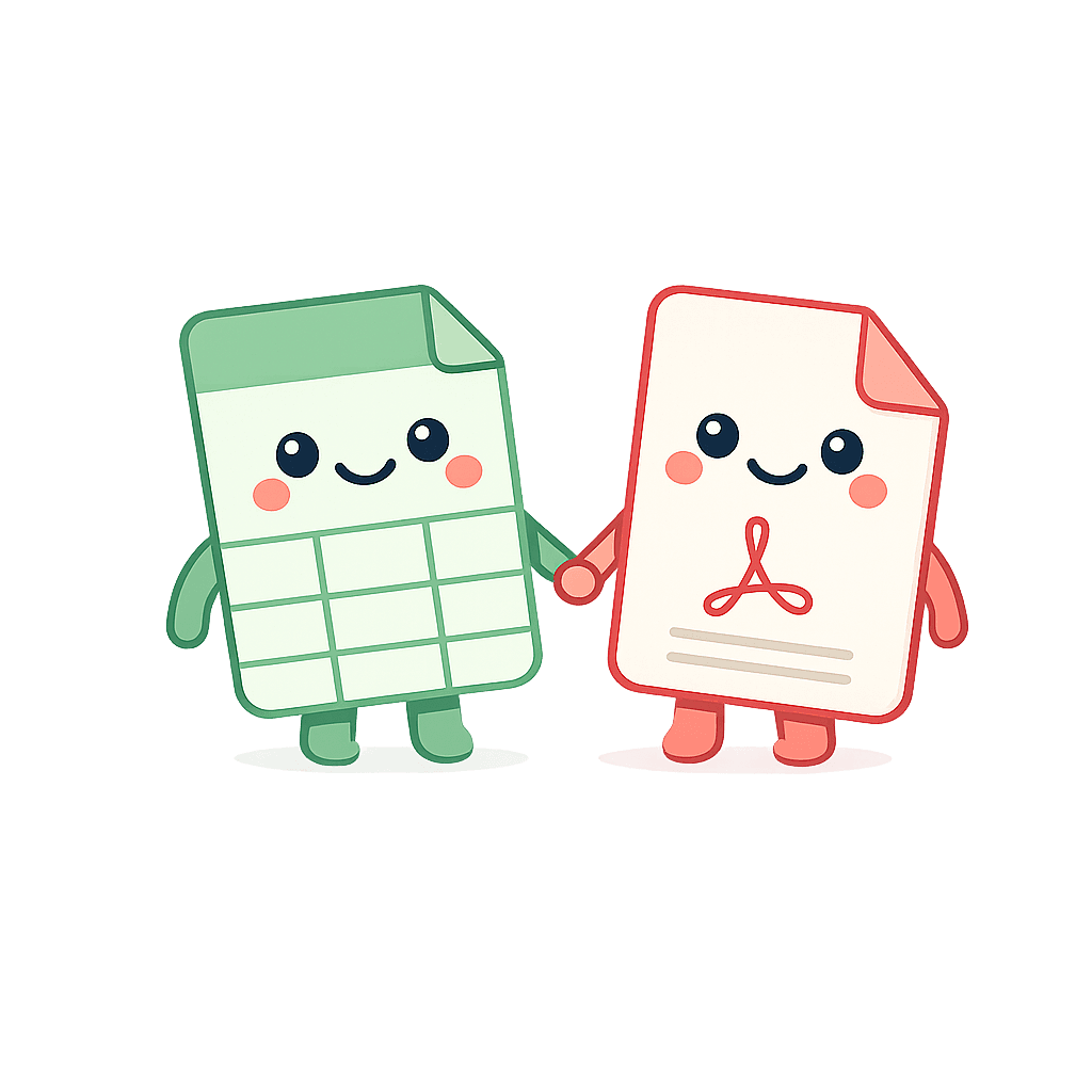ParseMe mascots, a spreadsheet and document character holding hands